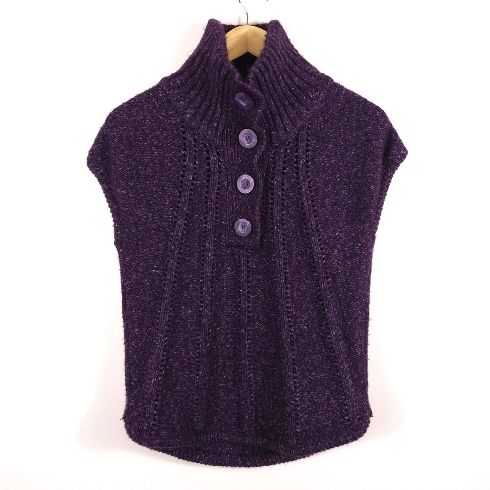 BCBGMAXAZRIA Vintage Chunky Knit Funnel Neck Purple Sweater Vest Women XS Fall